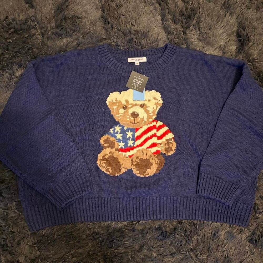 Women's Teddy Bear Flag Graphic Sweater Size 3X